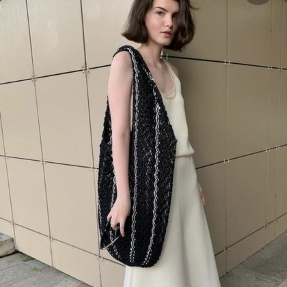 COS Black and White Knit Tote Bag